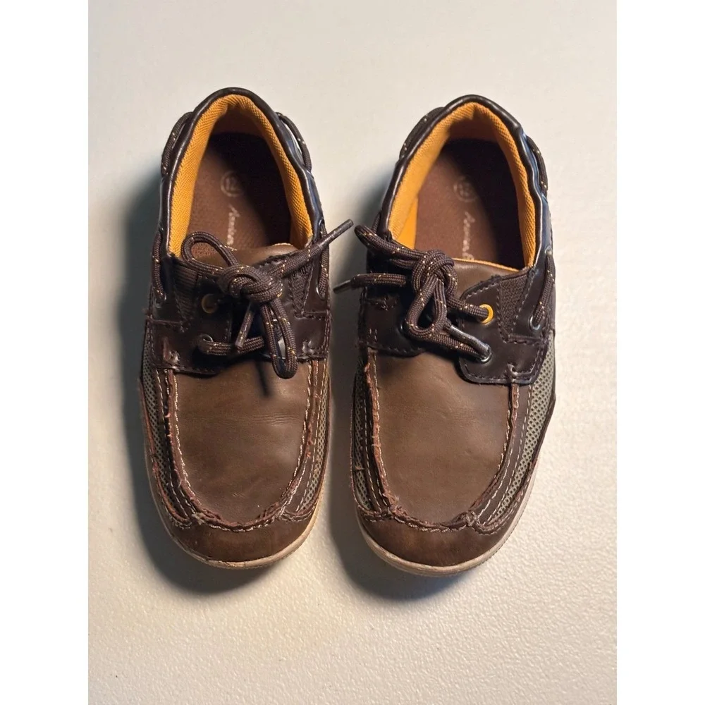 American‎ Eagle Youth Brown Faux Leather Boat Shoes Loafers Size 12.5 Preowned